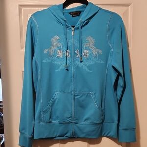 BCBG Paris Teal Hoodie with Silver Accents
